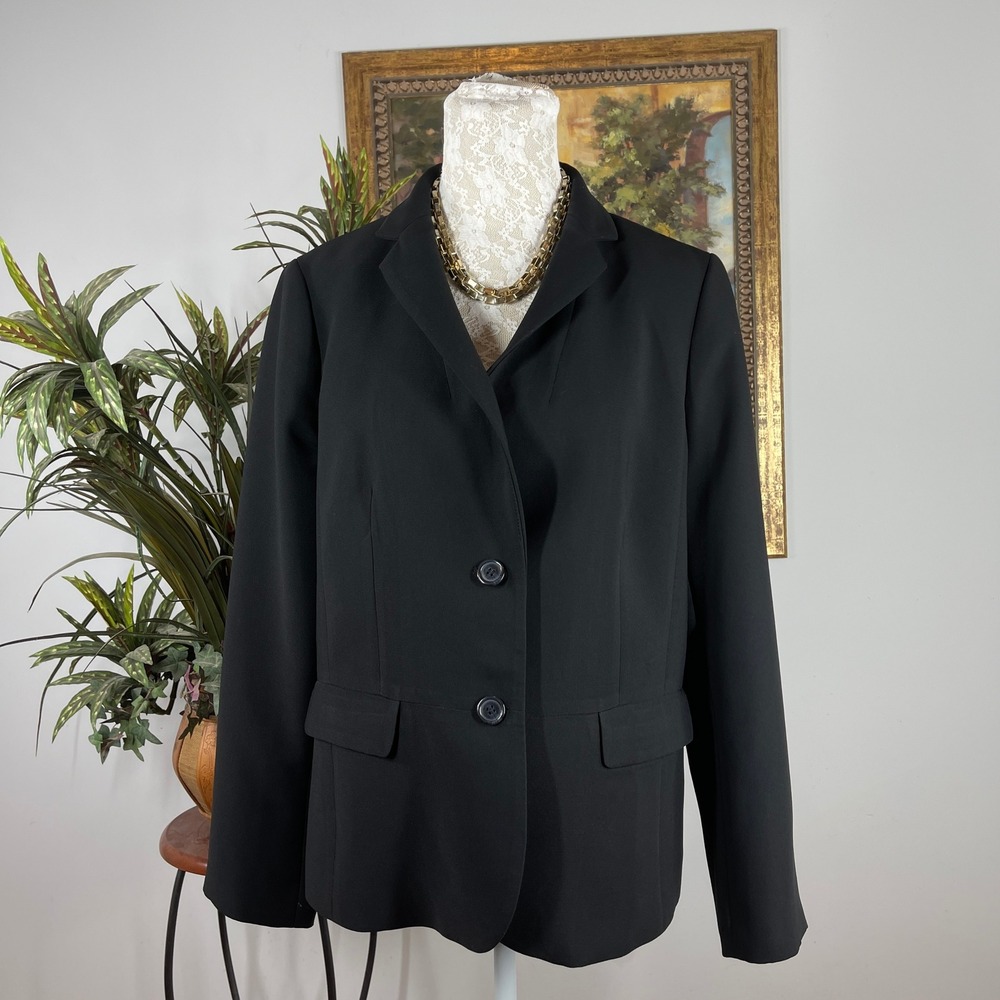 Talbots Blazer Women 14 Black Polyester Two Button Notched Lapel Career Jacket